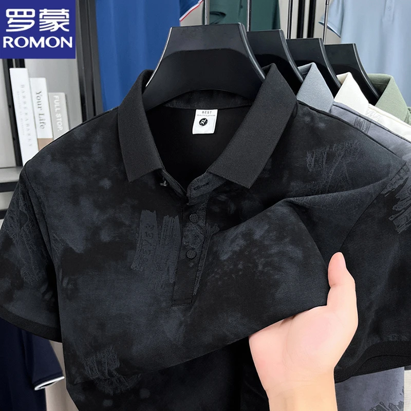 罗蒙夏季流行男士时尚短袖POLO衫宽松透气中青年翻领免烫棉质T恤