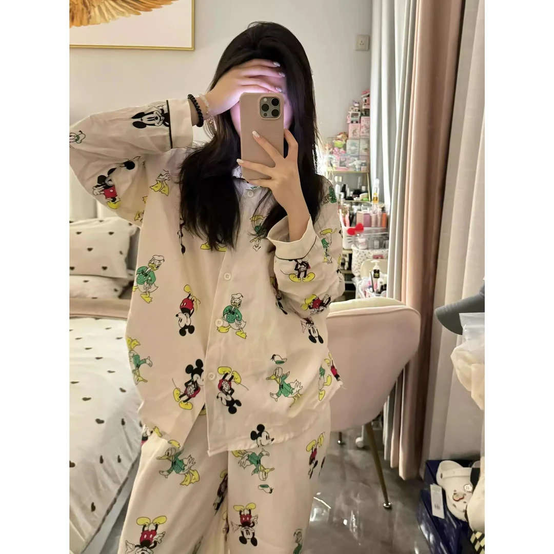 【可爱米奇】韩版卡通印花长袖长裤睡衣女套装秋季新款舒适家居服女
