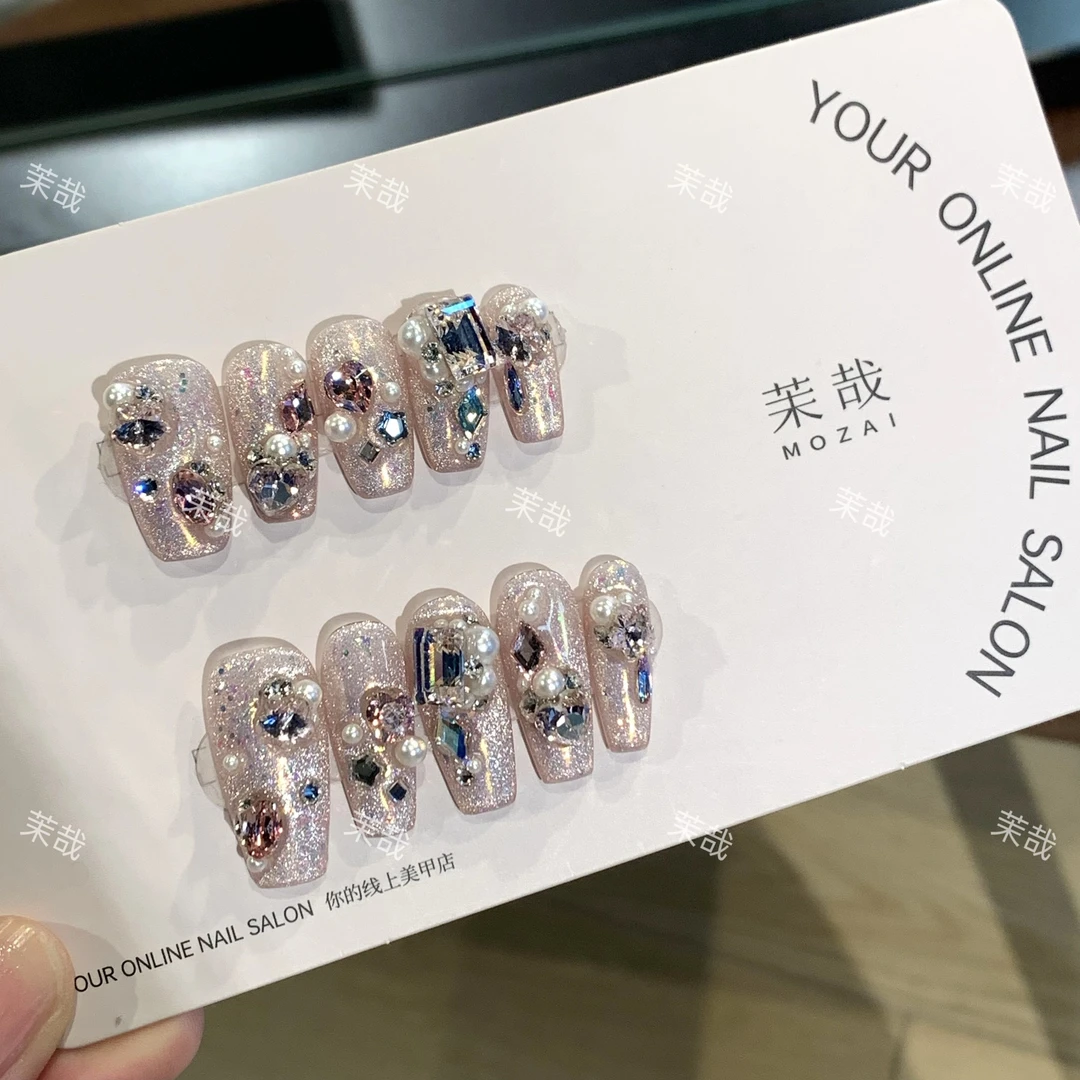 茉哉KK专属【施家全华钻/小Q甜】纯手工定制拆卸穿戴甲A3485