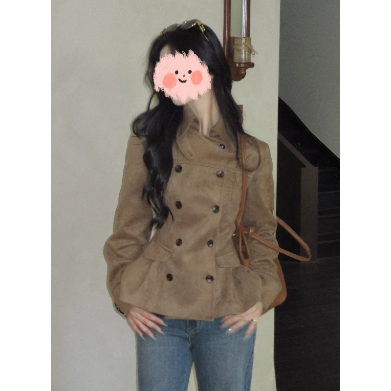 【猎装老钱】麂皮古早气质休闲收腰上衣短风衣外套