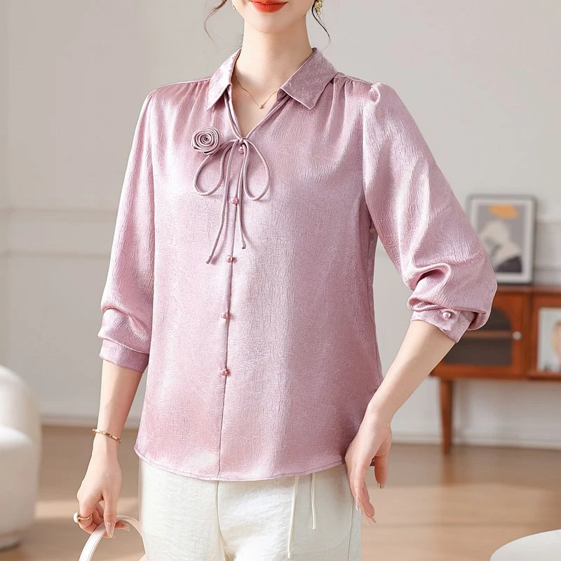 春夏款中老年女装薄款上衣气质显瘦衬衫时尚妈妈装洋气小衫88242