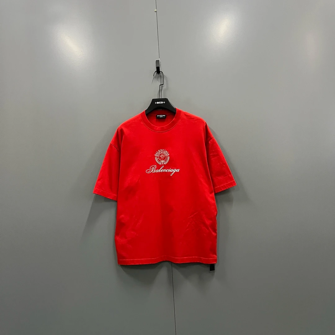 99新 Balenciaga/巴黎世家 h827 红色徽标logo短袖 M码 017799
