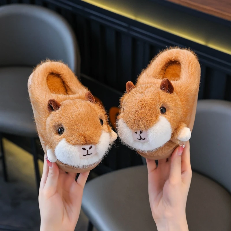 儿童冬季棉拖鞋厚底加厚保暖卡通毛拖卡通男女童室内居家