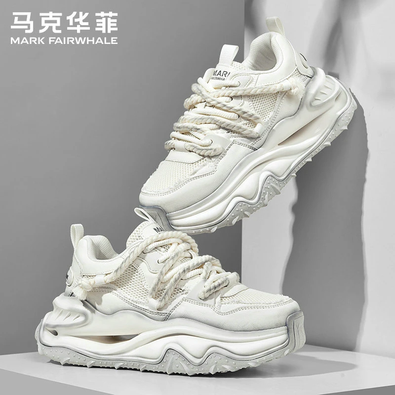 马克华菲厚底增高老爹鞋男2025秋季透气软底运动鞋痞帅白色面包鞋