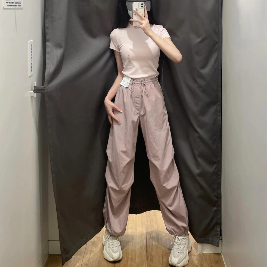 夏季新款宽松休闲直筒长裤速干伞兵裤工装机能裤女/466384/464888