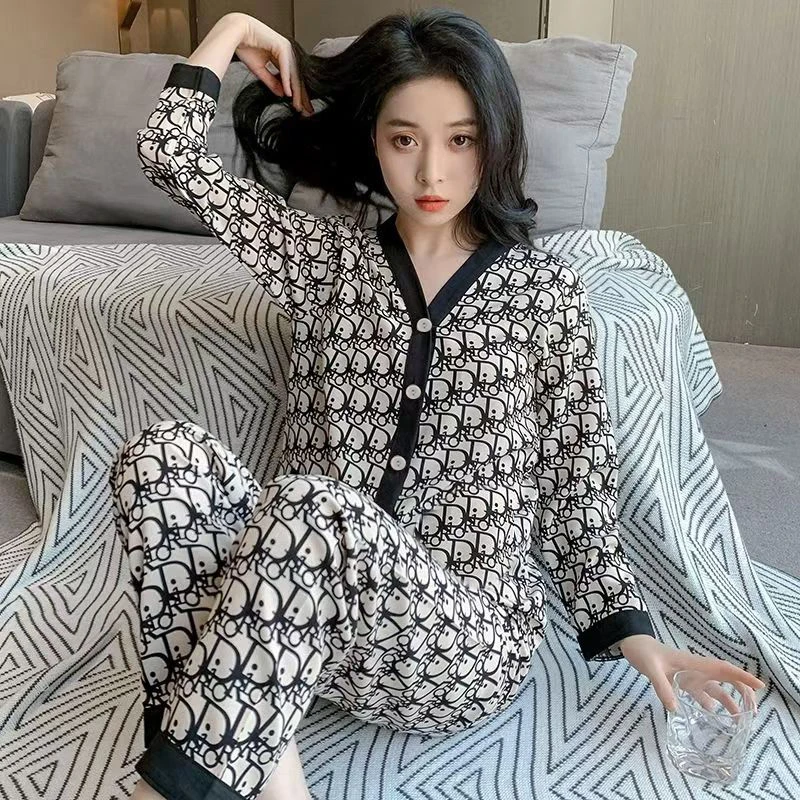 【粉丝专属】睡衣女春秋季开衫长袖长裤宽松轻奢家居服套装741
