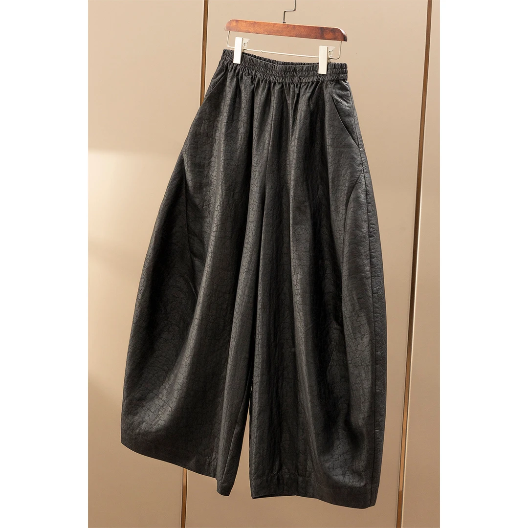 春天家 腔调大阔腿！法柜重磅真丝香云纱龟裂纹九分气球裤女04K3