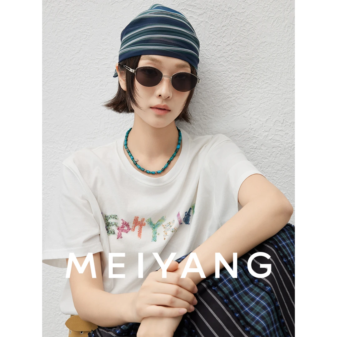 A美洋MEIYANG 彩色蜡笔T恤【商场同款】奶芙棉_手缝珠印花短袖-周四
