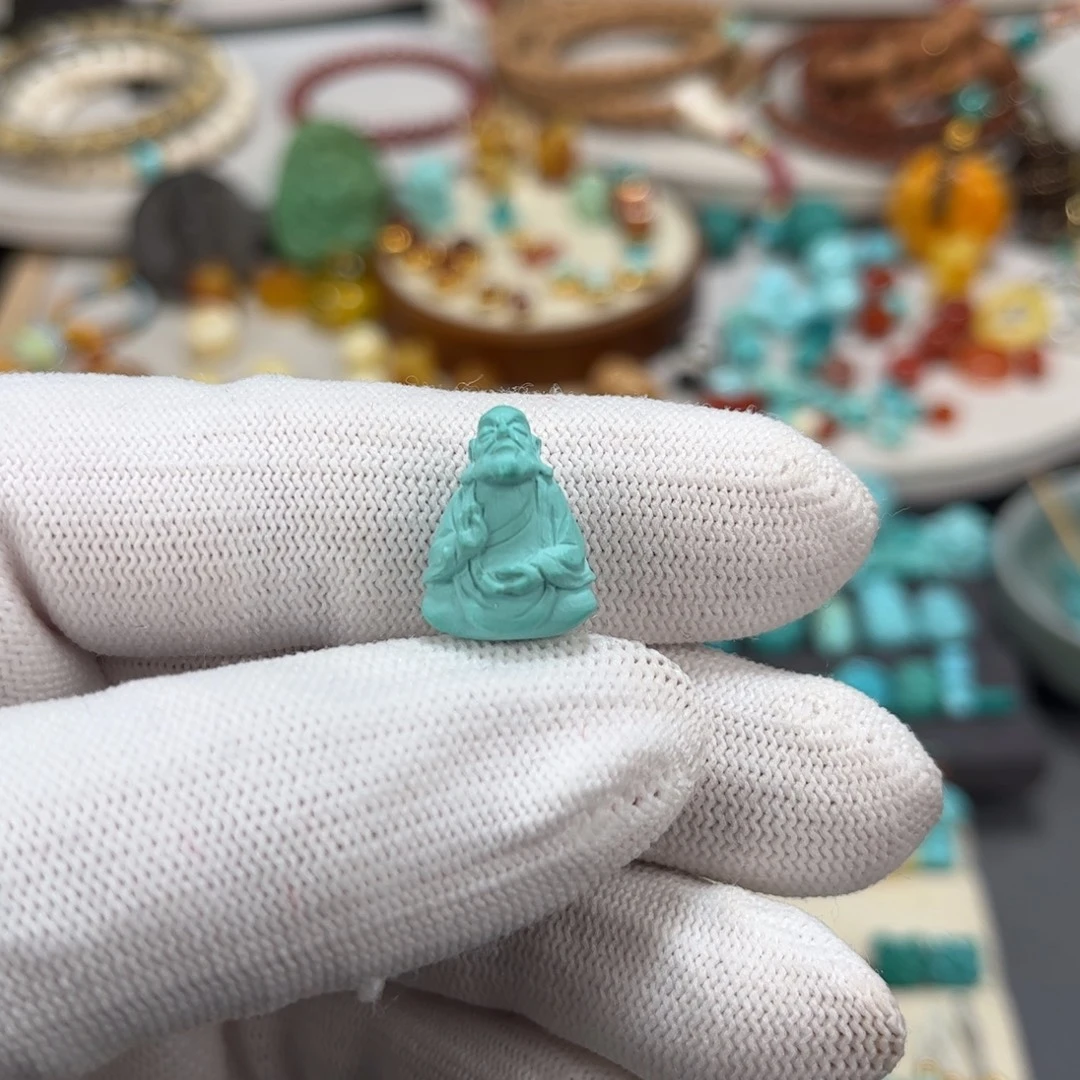 绿松石未镶嵌雕刻件精工全身达摩