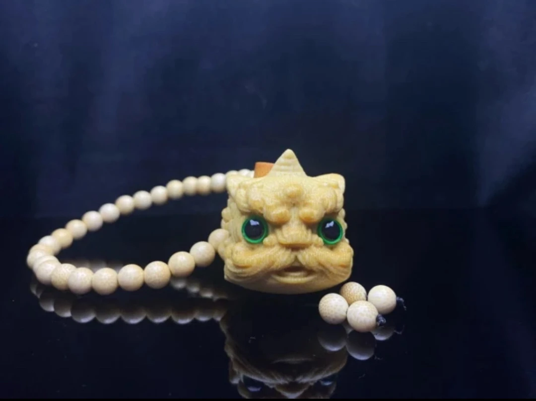 《醒狮头》4公分➕金蟾文玩手把件龙血金丝竹实心竹雕刻