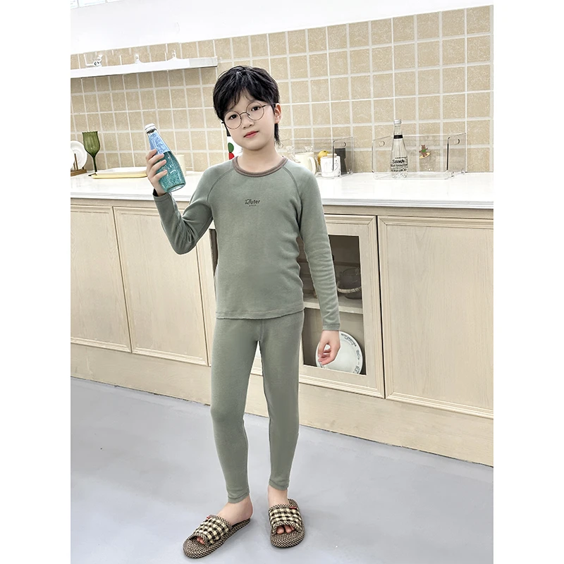 冬季儿童印花字母卡通 中大童圆领家居服保暖套装   3500