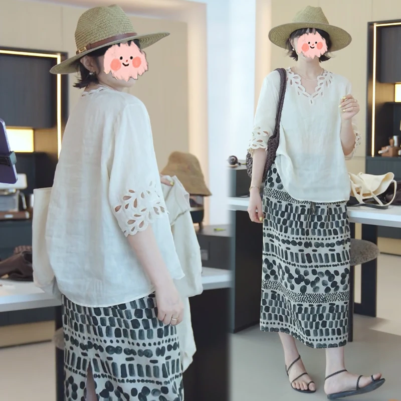 法式V领白色镂空短袖衬衫女2025夏季新款时尚洋气轻奢高级感上衣