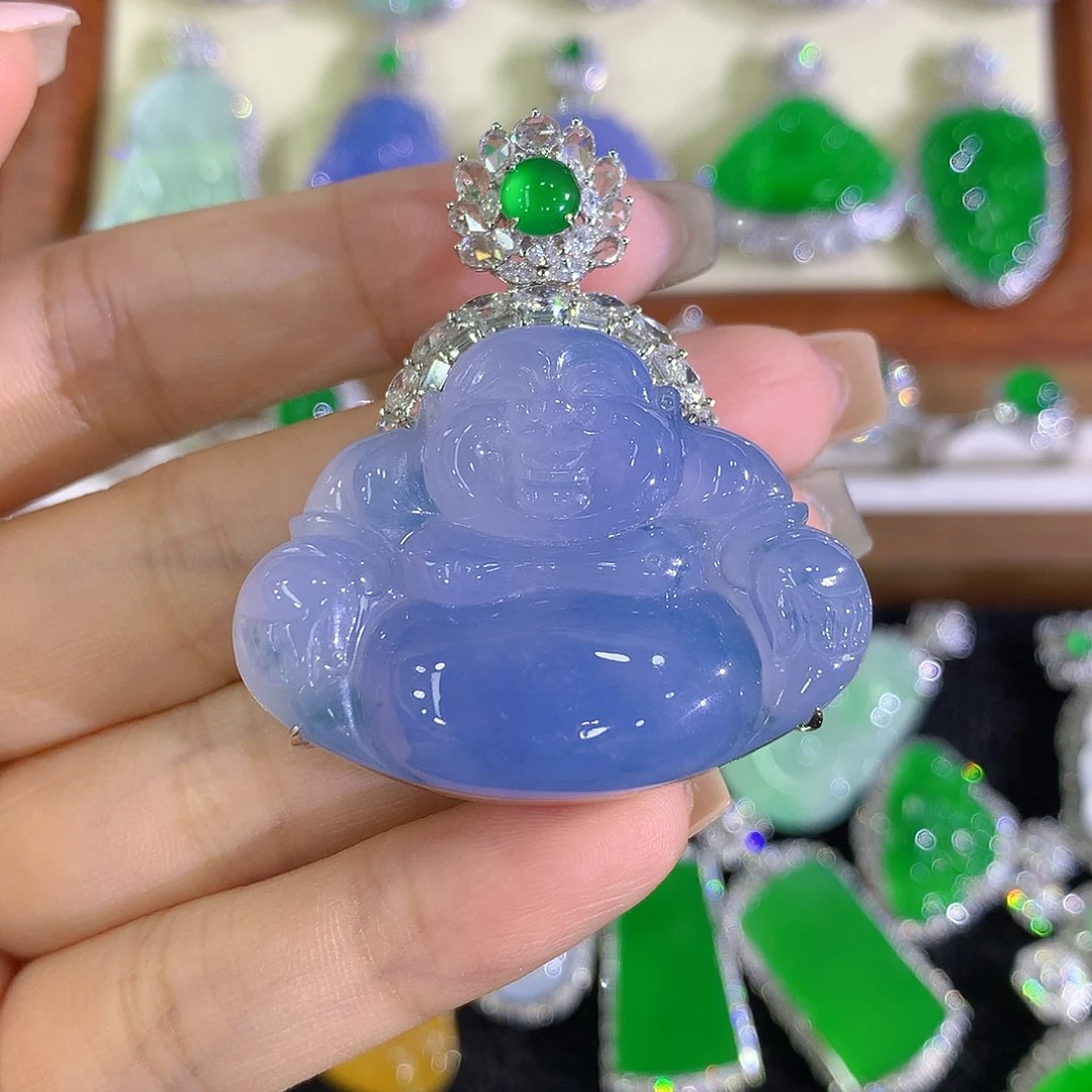 颈饰18K金镶嵌翡翠佛公