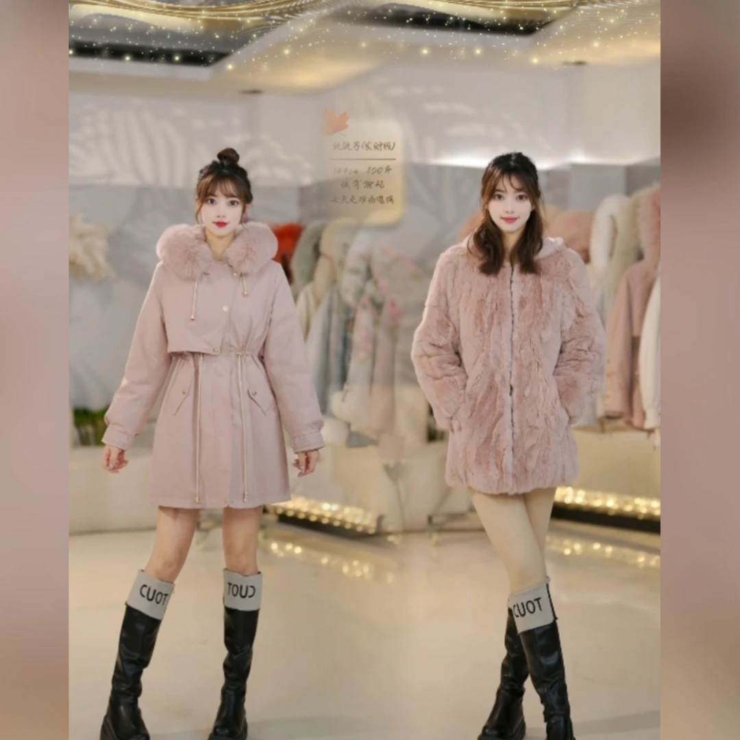 【踏雪獭兔毛+毛袖】新款可拆卸獭兔毛内胆收腰秋冬厚外套女款2303