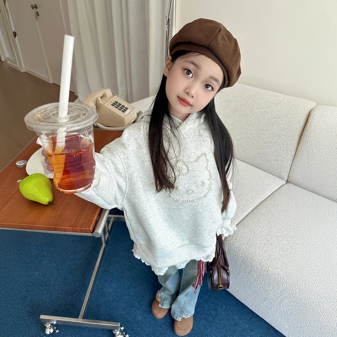 韩系慵懒女童套装2025新款女孩秋季超好看连帽卫衣儿童牛仔微喇裤