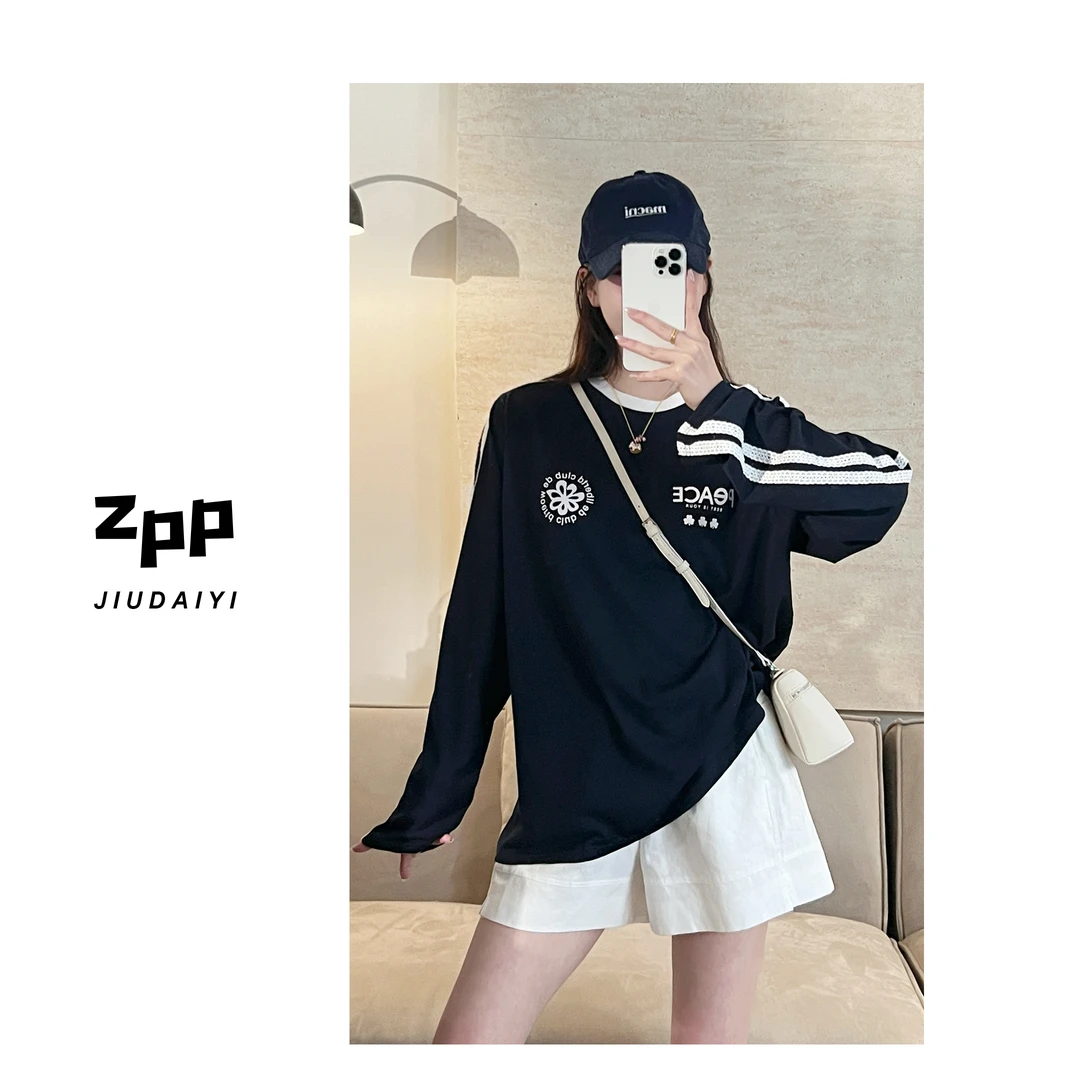 玖黛衣【运动T】新款夏季宽松字母印花百搭长袖T恤TXP40605