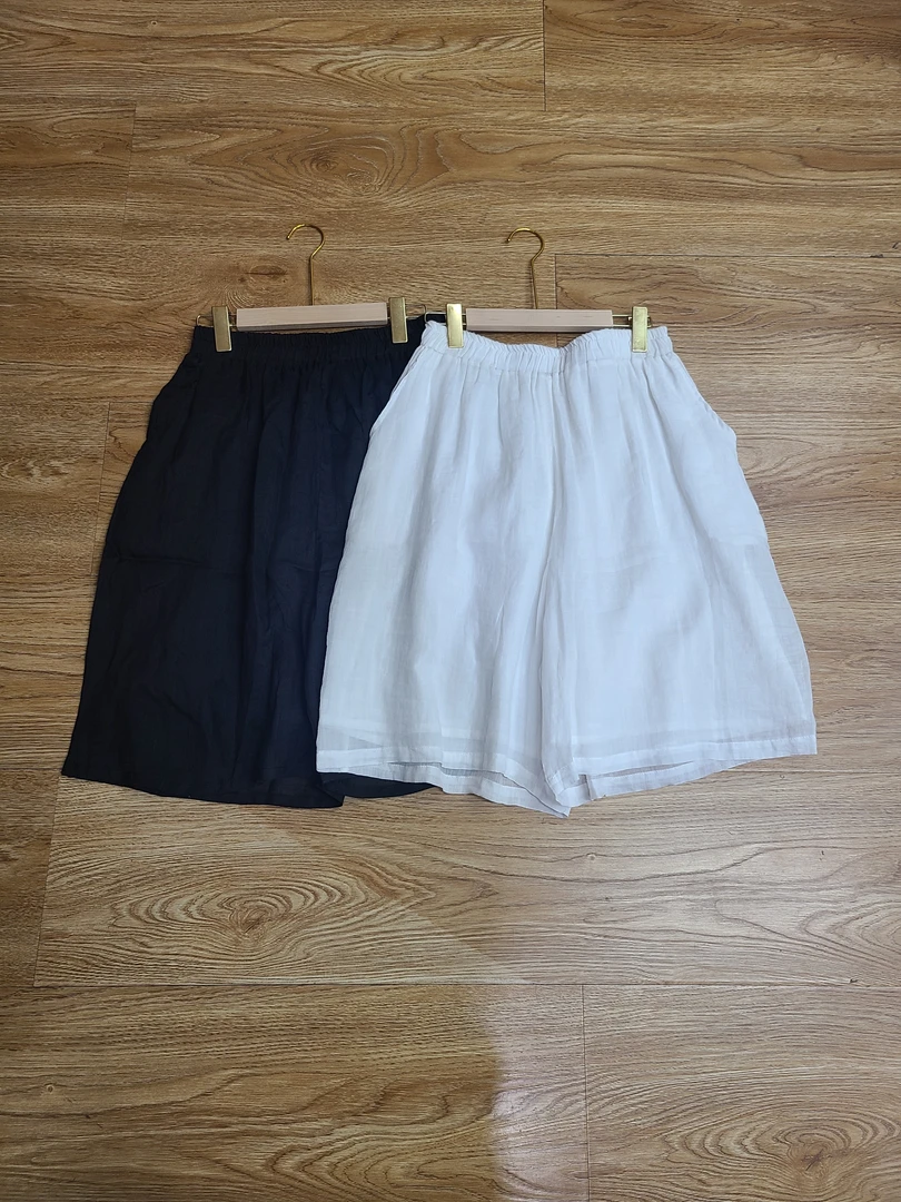 苎麻双层休闲裤女夏百搭宽松松紧腰短裤＿jx2411(臀围140裤长60