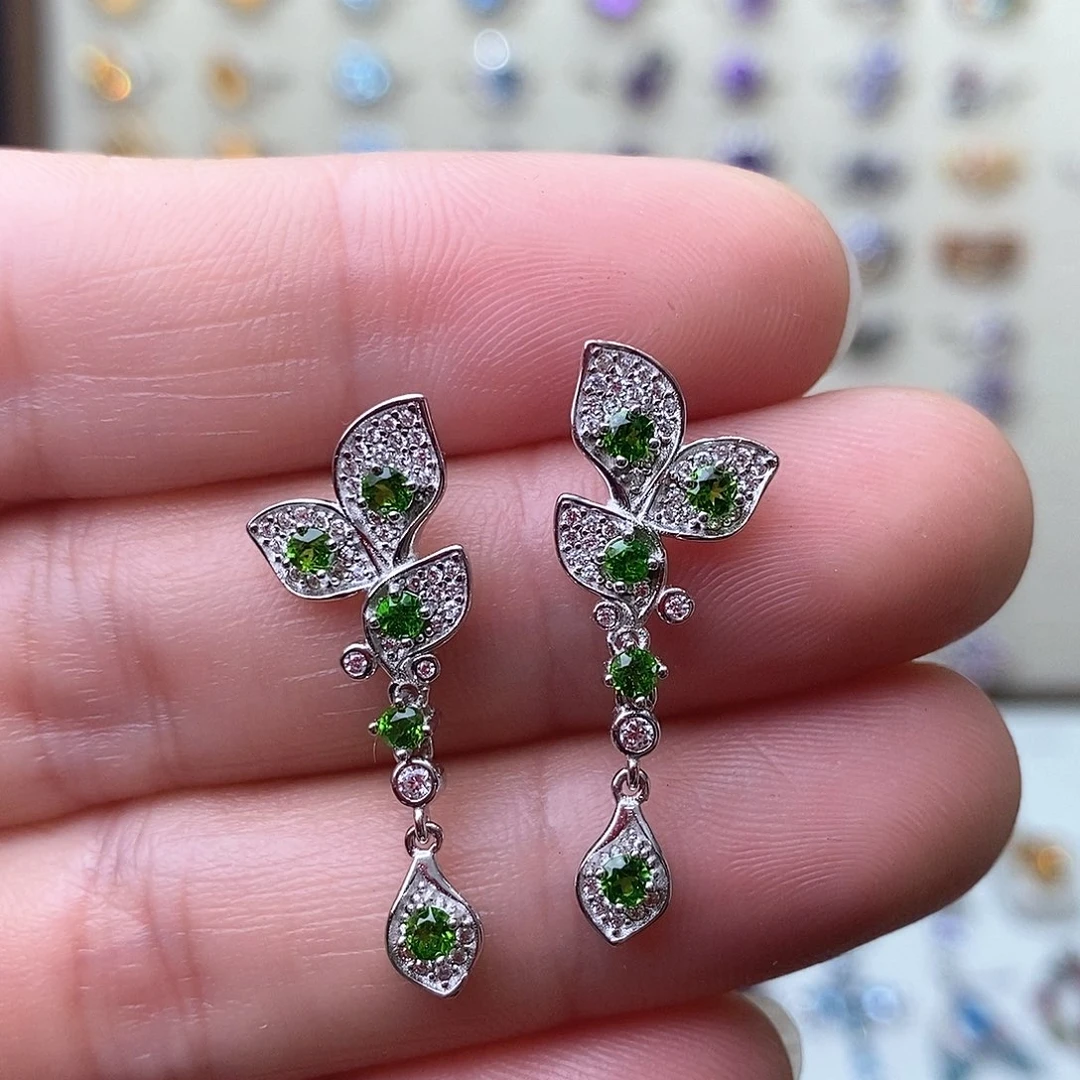 透辉石耳钉银S925镶嵌需要证书备注