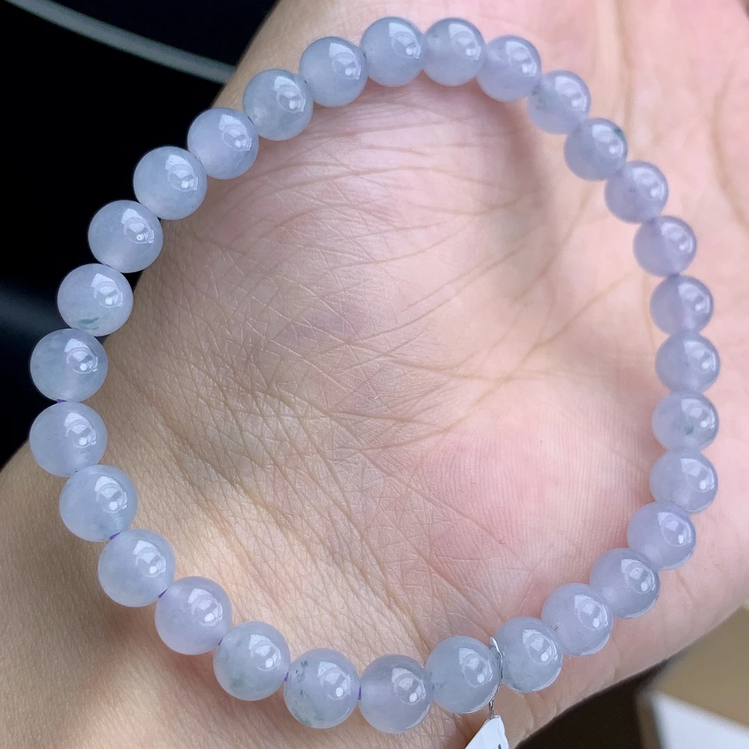 缅甸A货翡翠紫罗兰紫翡色圆珠手链手串单圈2T卡6mm
