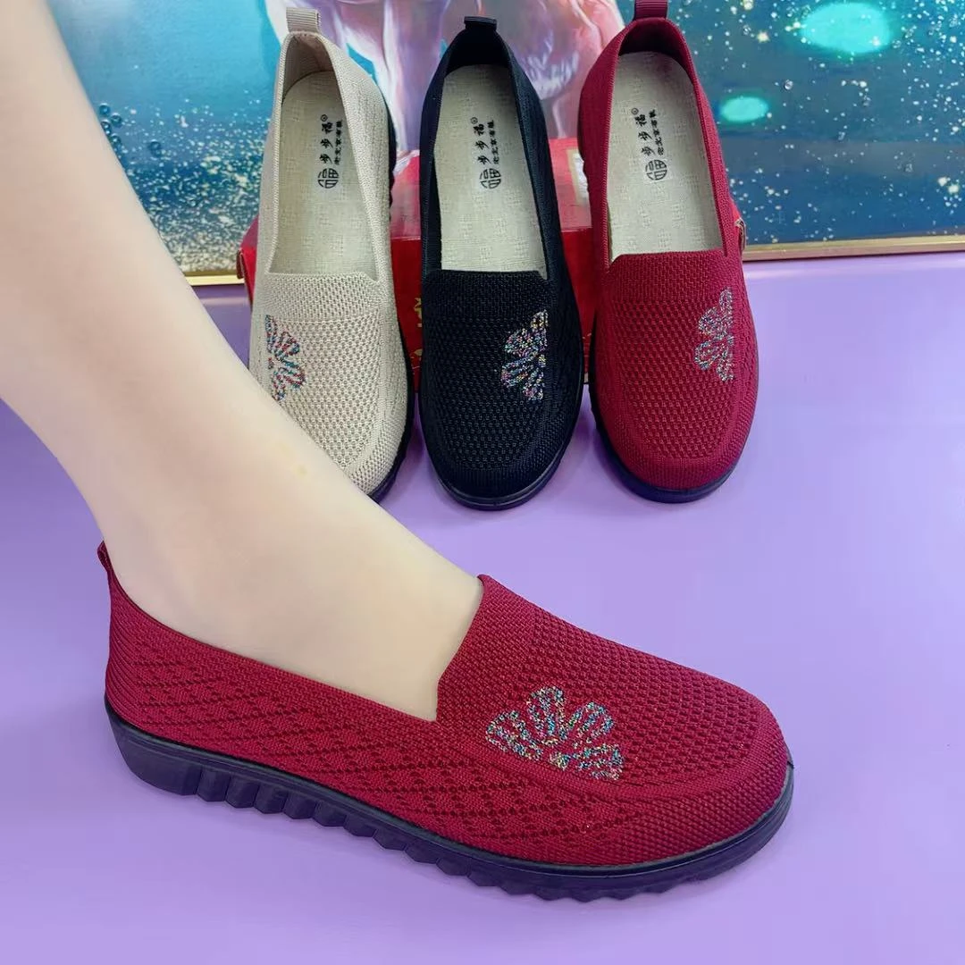 中老年镂空舒适夏季平跟透气女士布鞋网鞋老人单鞋 25-300