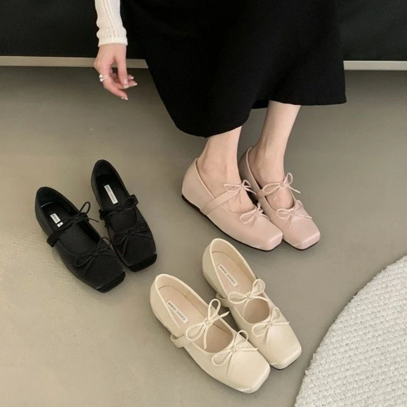 2025春季新款圆头小个子内增高蝴蝶结芭蕾鞋单鞋裙奶奶鞋单鞋女