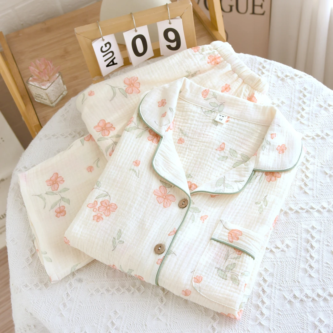 婴儿棉睡衣女春夏纯棉双层纱布口袋2025新款夏大码100%全棉家居服