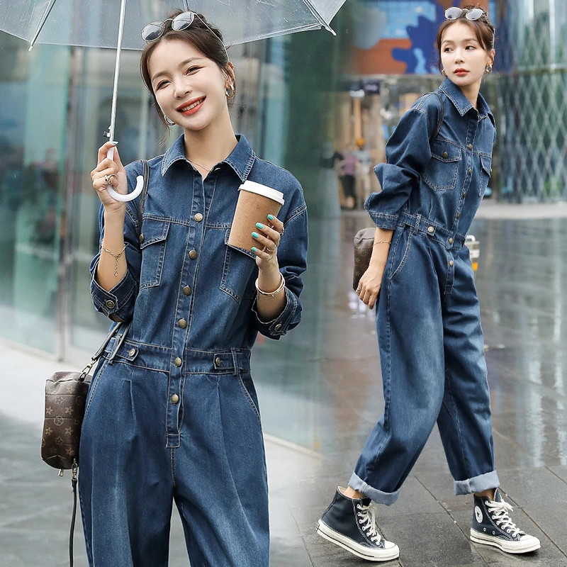 洋气减龄牛仔连体裤女2025年早秋新款休闲时尚高腰显瘦工装连衣裤