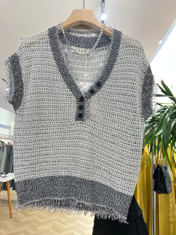 毛衣套头夏季休闲毛针织衫夏季大码蕾丝针织