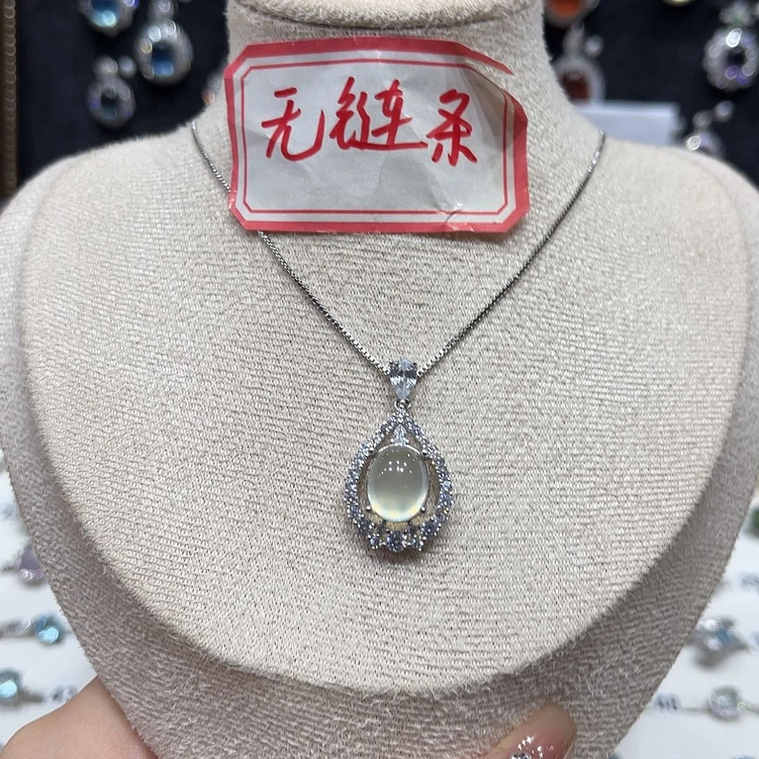 银S925镶嵌蛇纹石玉吊坠