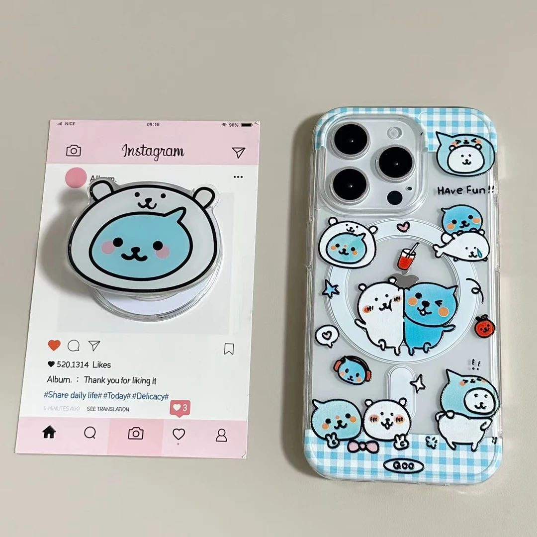 【亚克力磁吸】可爱自嘲熊酷儿支架透明手机壳适用苹果17/16/15防摔