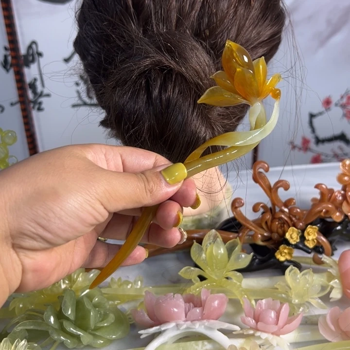 沉***星定制蛇纹石玉毛货发饰