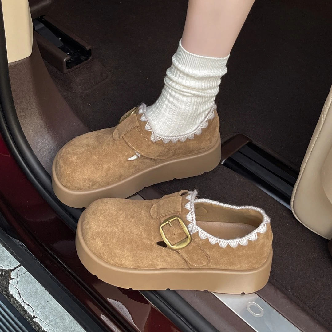 复古厚底勃肯鞋女2025新款秋季一脚蹬懒人乐福鞋休闲百搭博肯单鞋