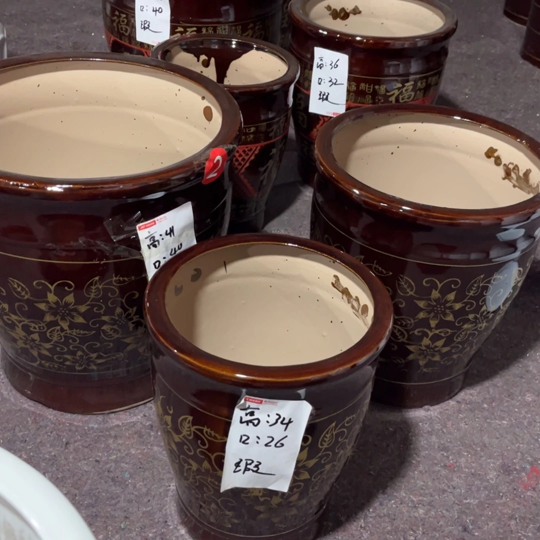 红棕金花一套三个花盆