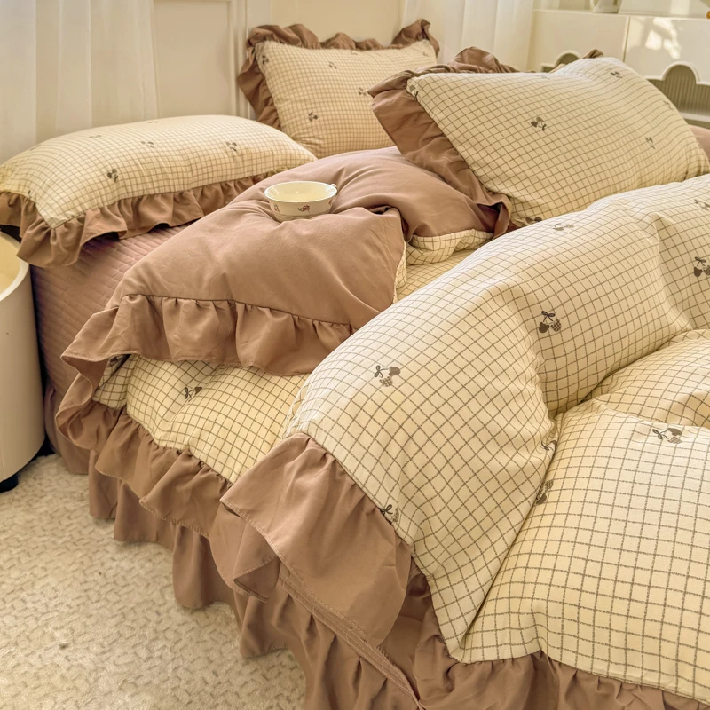 床盖四件套公主风云感超柔针织棉加厚床单套装少女心床上用品