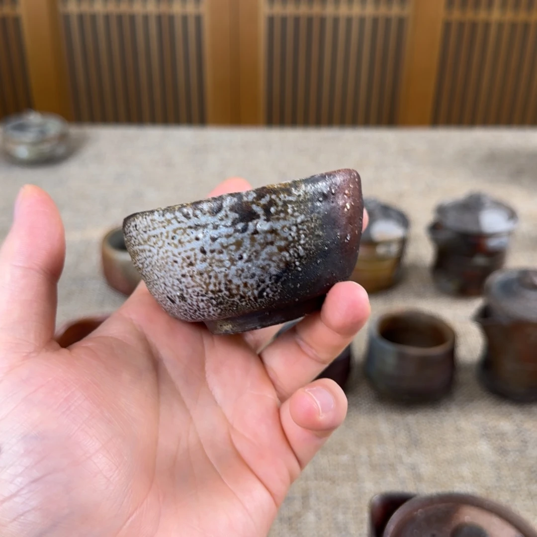 滴***海铃木黄弌 备前烧杯