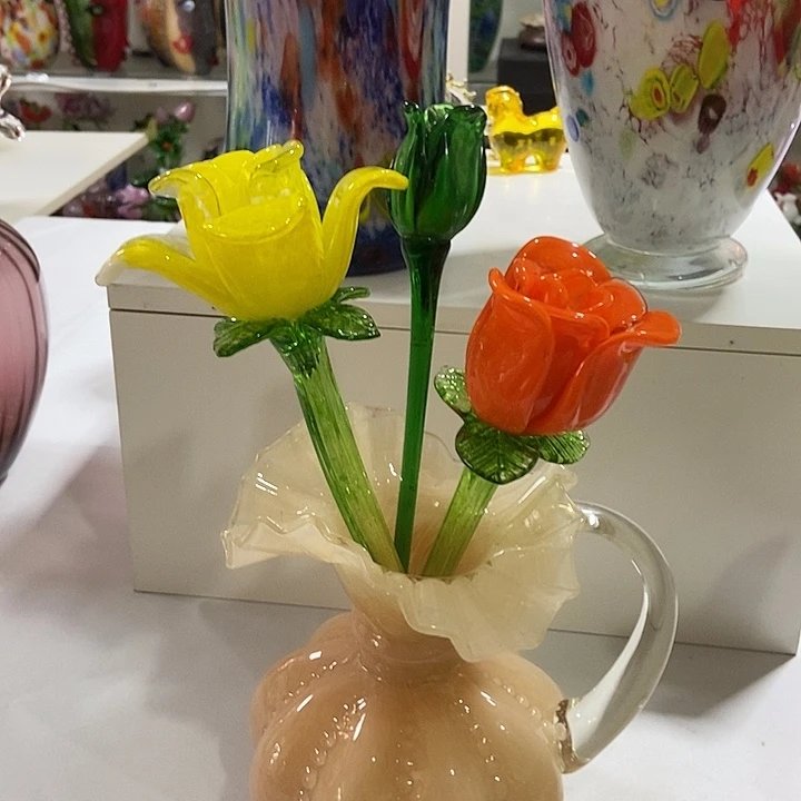 琉璃琉璃花瓶加3支花