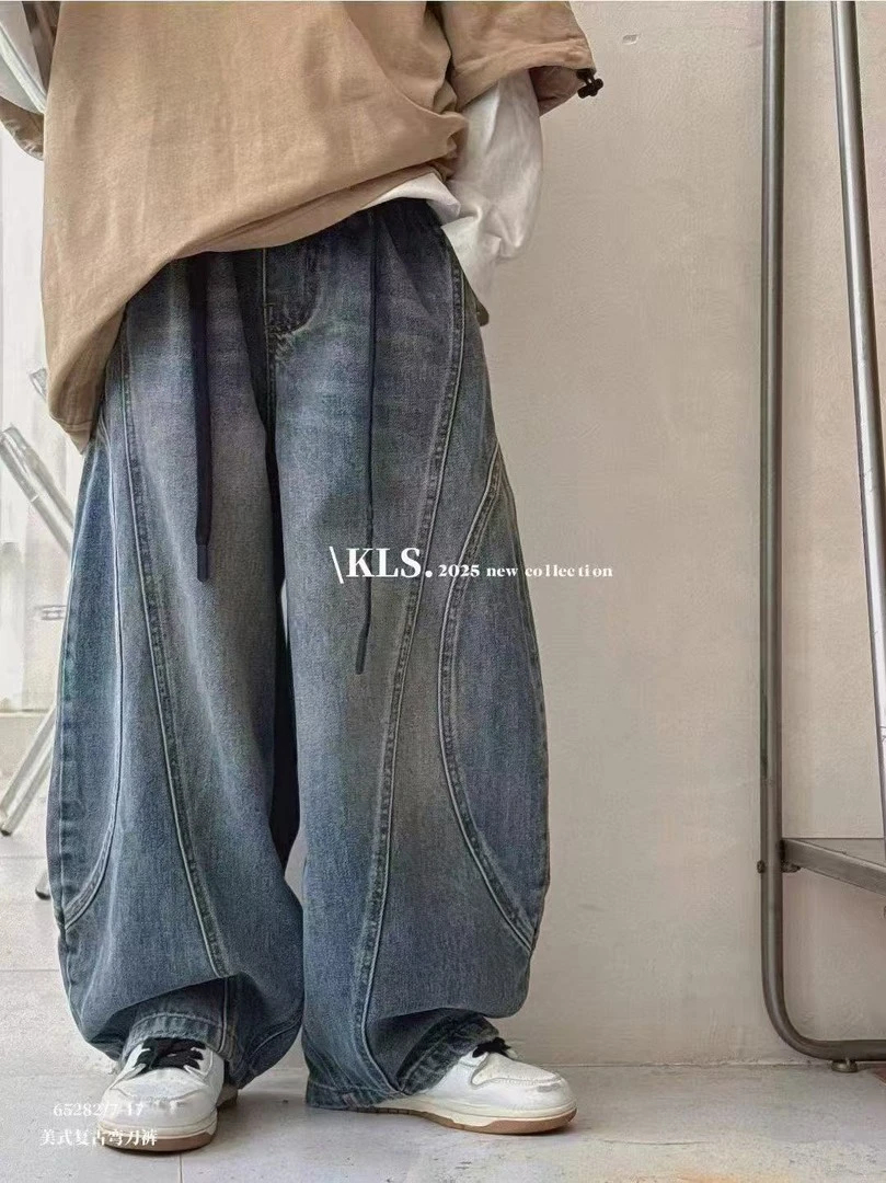 2025春秋季新款儿童韩版男童休闲长裤中大童冬季宽松一体绒牛仔裤