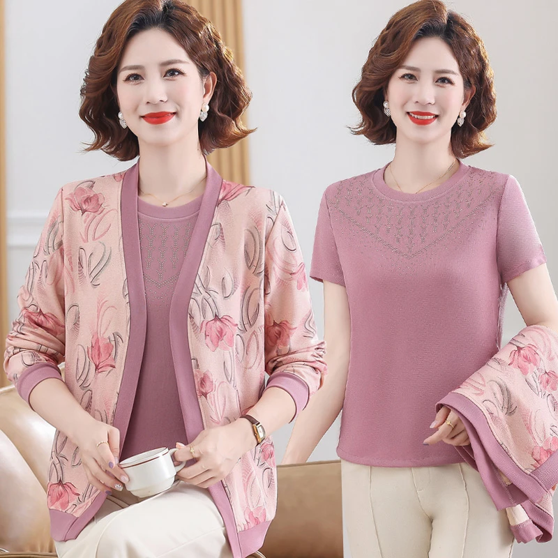 2025新款妈妈秋装针织开衫外套40岁50中老年女装春秋上衣两件套装