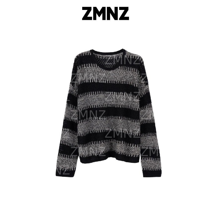 黑灰点纱镂空」欧货宽松慵懒薄款圆领罩衫打底衫 衣长56 胸围120