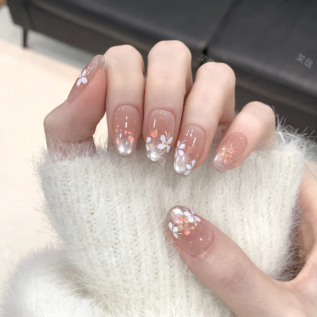 茉哉现货【花雾晨露】纯手工定制美甲拆卸穿戴甲A3713 A