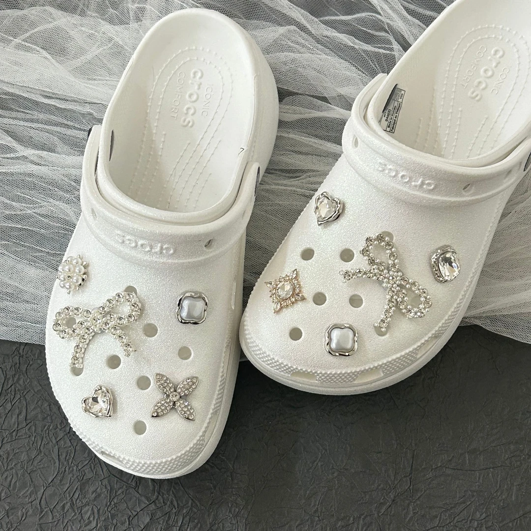 cross适配原创高级精致水钻蝴蝶结洞洞鞋鞋花鞋扣diy配饰可拆卸