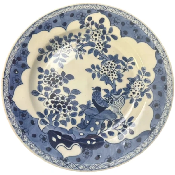 清中期吉字款青花锦鸡赏盘