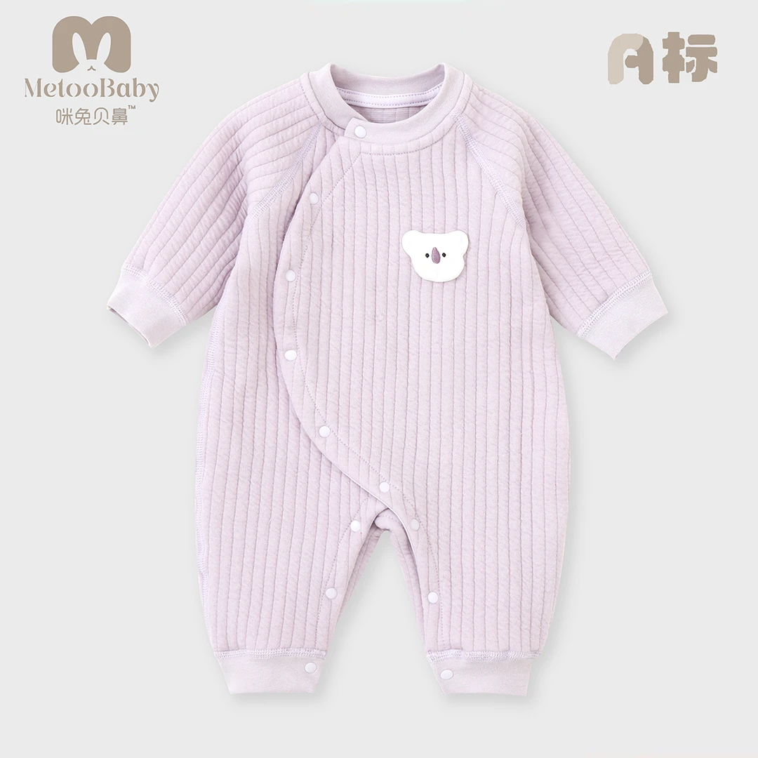 春秋季冬季纯棉夹棉三层保暖连体衣爬服婴儿幼儿