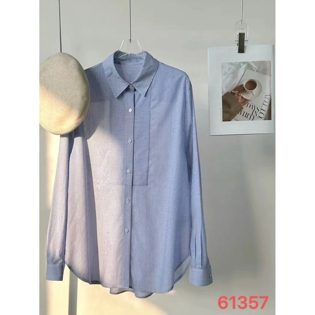 Mozch 莱赛R棉丝滑超薄细条纹防晒百搭衬衫61357