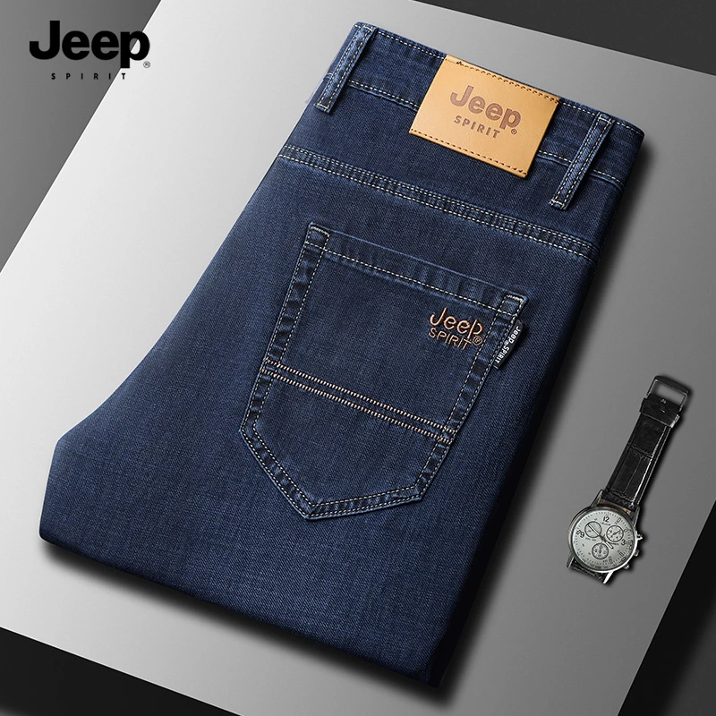 JEEPSPIRIT吉普2025夏季男士新款直筒薄款牛仔长裤显瘦直筒弹力