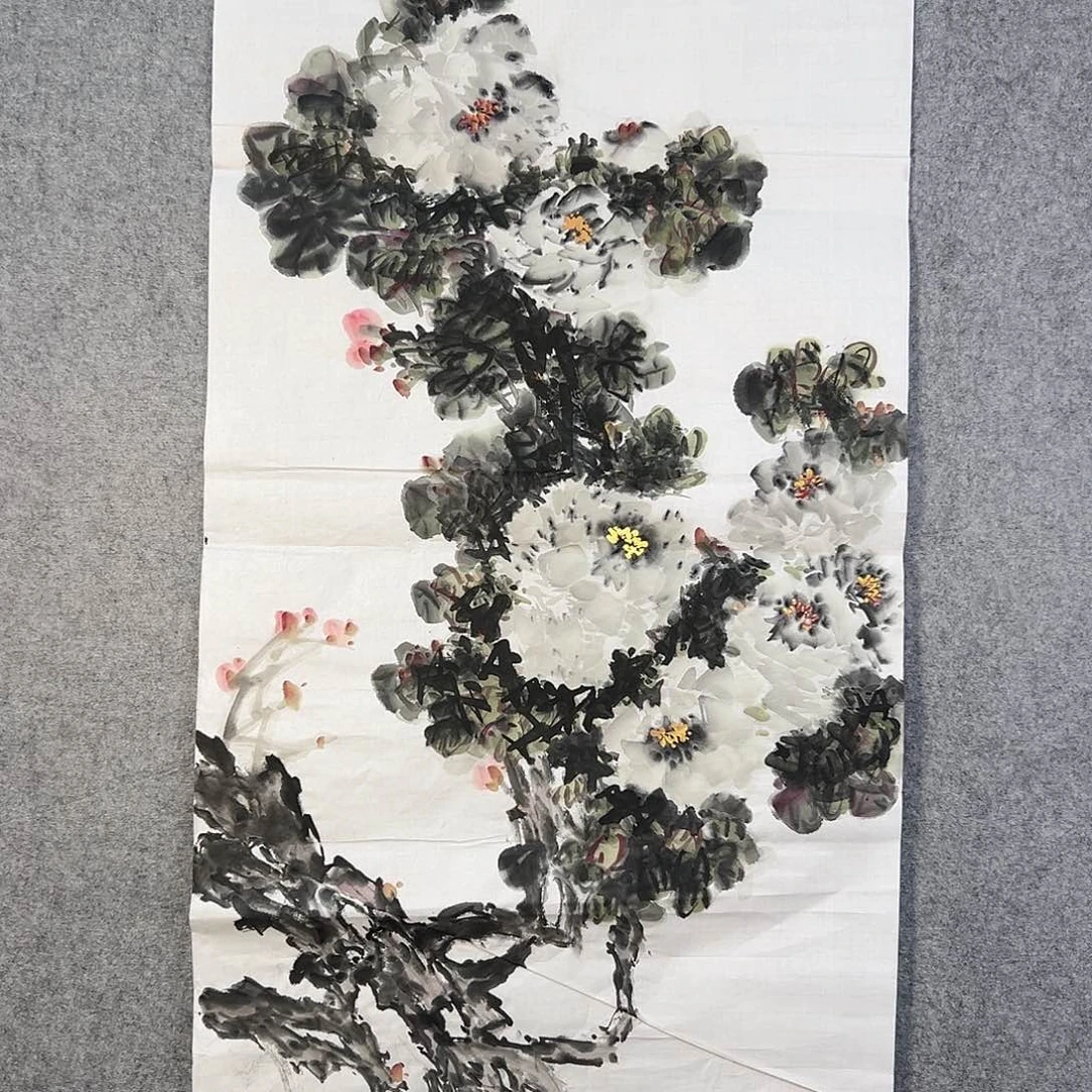 国画357 牡丹之花之叶的颜色和