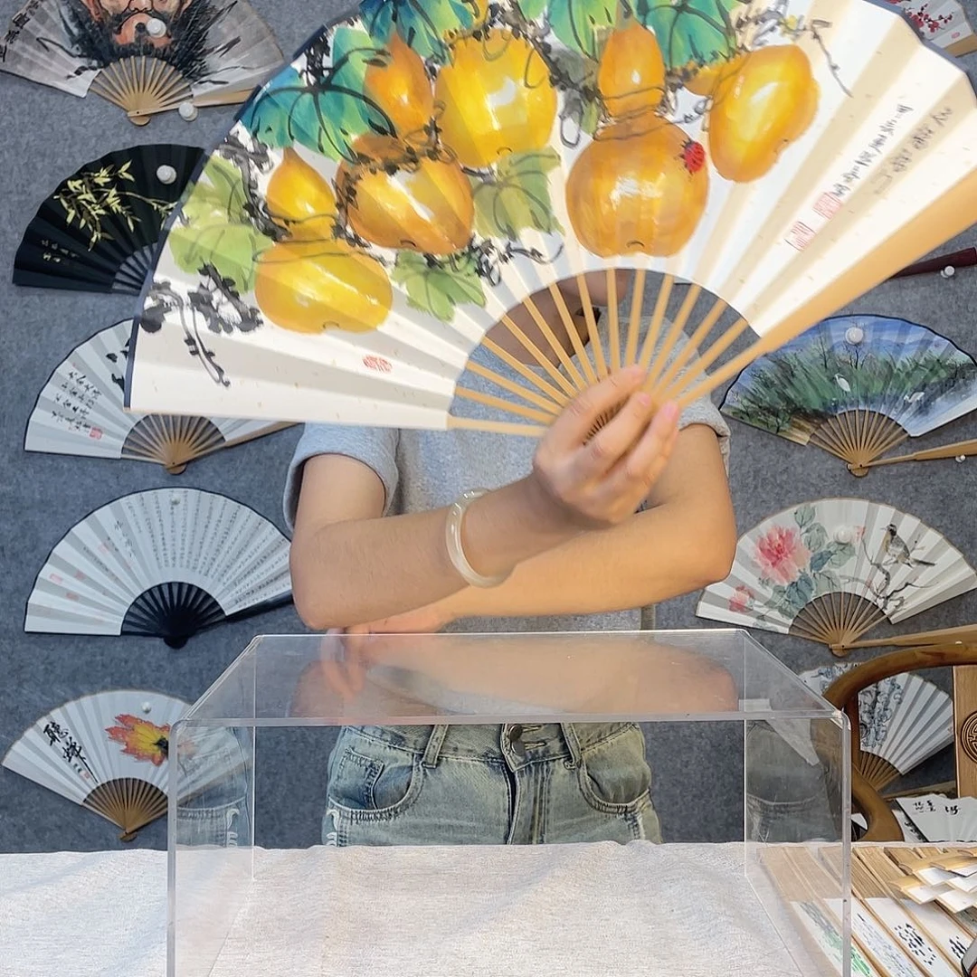 国画10寸水磨玉竹-纯手绘-文玩扇骨（默认粘好）