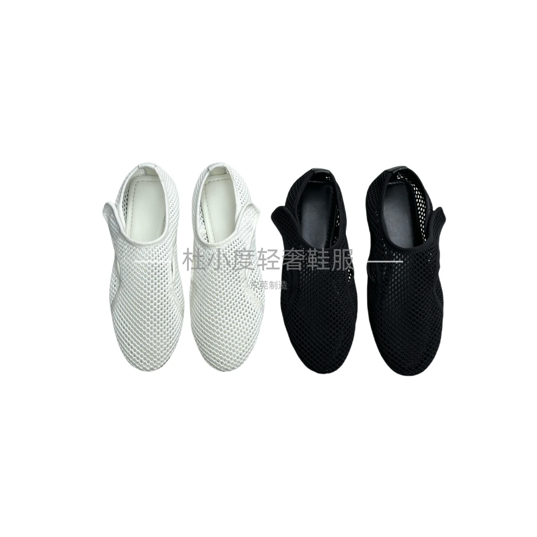 复古镂空网面凉鞋女2025夏季新款时尚包头魔术贴渔网单鞋平底