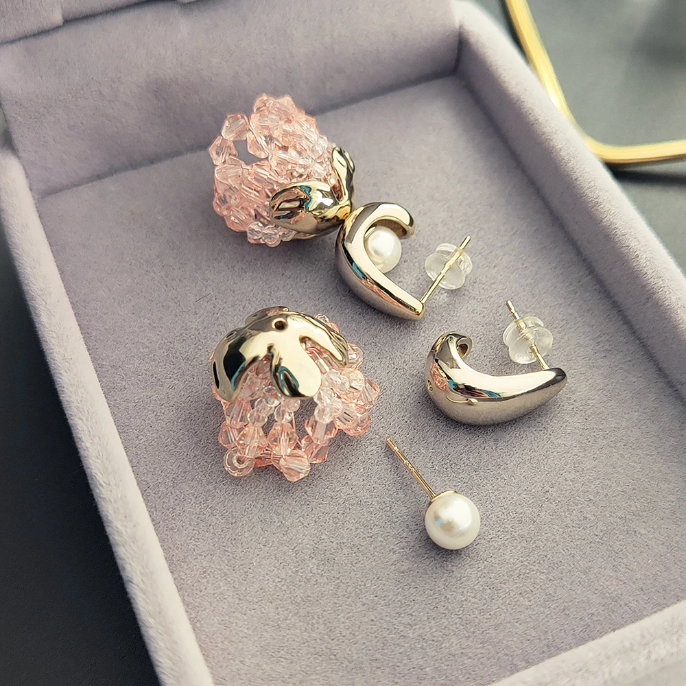 黄铜合成锆石耳饰 手工编织郁金香新款潮一款3戴轻奢配饰甜美2255