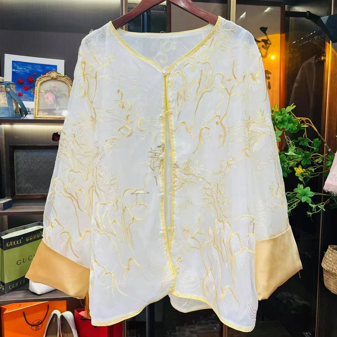 【甄胖·花满溪】新中式大码女装春夏欧根纱外套